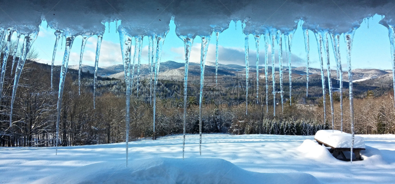 冰柱,雪,山景城,伍德斯托克,佛蒙特,美国,水平画幅,冬天,无人,全景