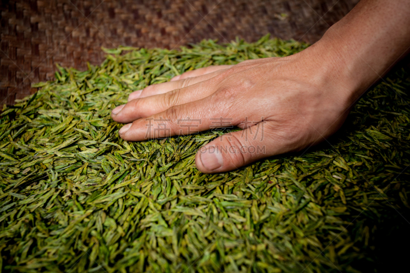 茶树,中国,安全护栏,工业,茶,杭州,炒菜锅,正面视角,水平画幅,生食