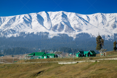 贡马,雪,喜马拉雅山脉,风景,陆地,松树,斯利那加,查谟和克什米尔,天空