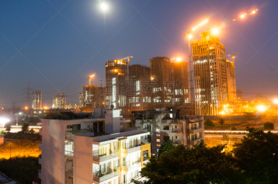 德里,建筑业,黄昏,建筑工地,办公室,水平画幅,夜晚,家庭生活,泛光照明,户外