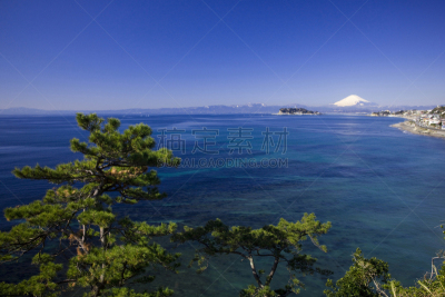 富士山,江之岛,相模湾,镰仓市,亚洲,图像,海洋,太平洋,无人,神奈川县