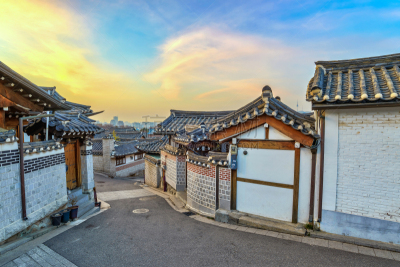北村韩屋村,首尔,城市天际线,韩国,塔,旅游目的地,水平画幅,建筑,无人,乡村