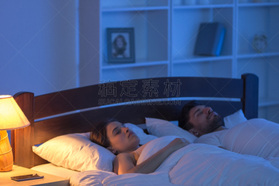 夜晚,女人,男人,卧室,部分,舒服,梦想,床头柜