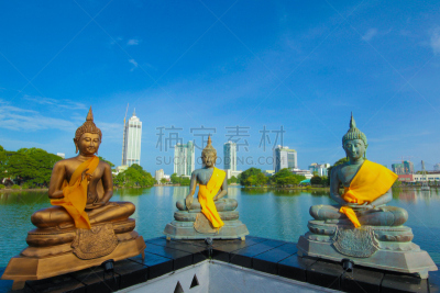 科伦坡,湖,斯里兰卡,寺庙,贝拉贝克撒,马六甲州,斯里兰卡人,水平画幅,早晨,佛教
