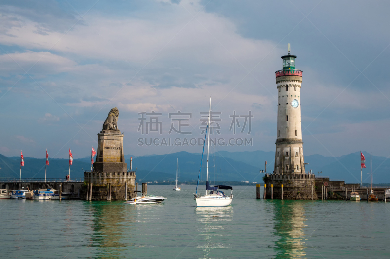 Port entrance of the harbour in the city of Lindau at the Lake Constance or Bodensee in southern Germany