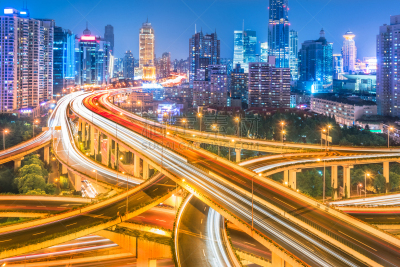 高架道路,夜晚,上海,航拍视角,高架桥,光轨,立交桥,尾灯,美,未来