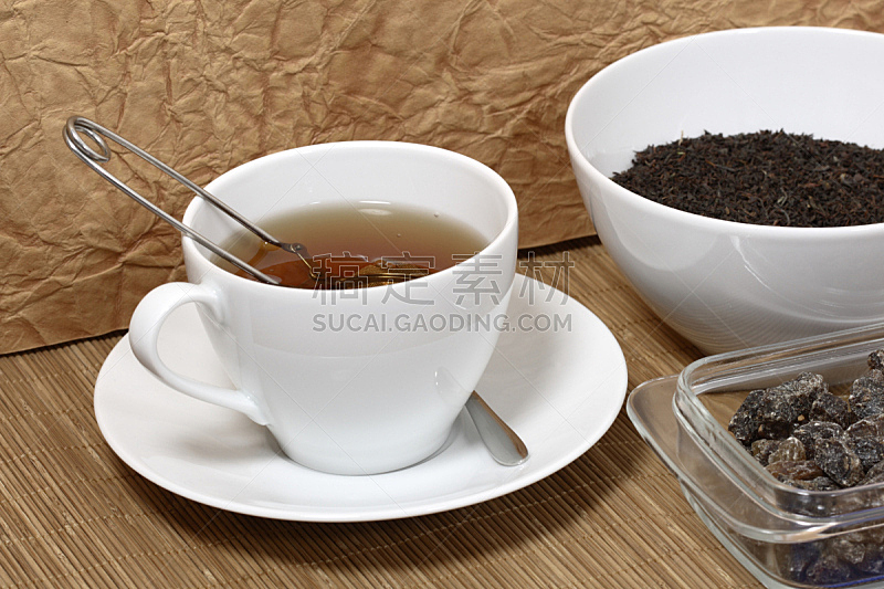 茶杯,滤茶器,茶叶,红糖,红茶,餐具,褐色,水平画幅,高视角,无人
