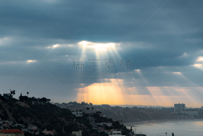 圣莫尼卡,在上面,阳光光束,马里布,云景,云,黄昏,图潘加海滩,高处,自然