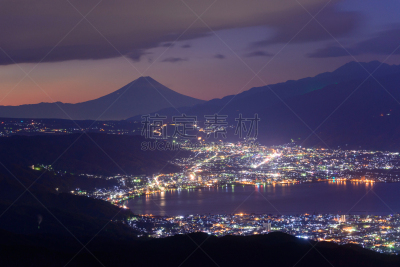 山,黎明,富士山,城市,诹访,美,里山,水平画幅,透过窗户往外看,夜晚