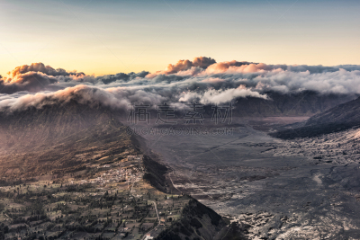 婆罗摩火山,非凡的,volcanic terrain,旅途,曙暮光,云,黄昏,环太平洋火山带,自然美,沙漠