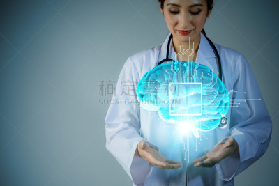 三维图形,电子人,数码图形,脑部,拿着,青年人,讲师,留白,未来,全息图