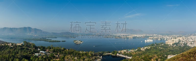 皮秋拉湖,湖,宫殿,全景,航拍视角,斋浦尔城市宫殿,乌代浦,水平画幅,高视角,无人