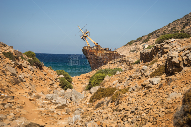 希腊,基克拉迪群岛,amorgos,水,美,客船,水平画幅,沙子,夏天