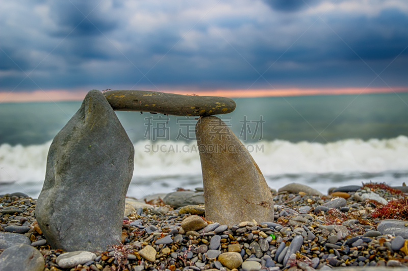 海洋,鹅卵石,海滩,波浪,自然拱,石堆纪念碑,凸的,跷跷板,圆石,稳定