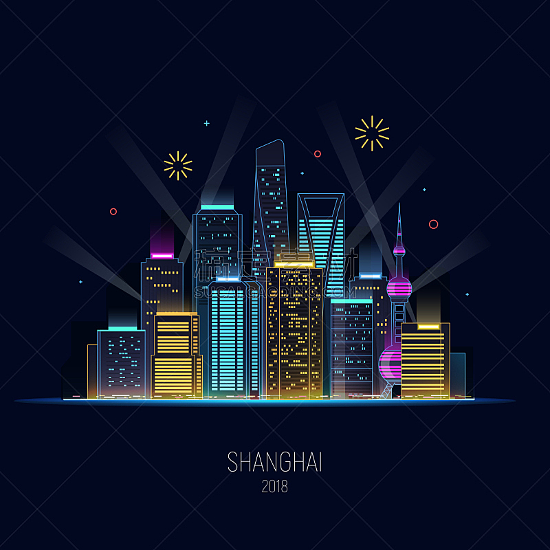 夜晚,闪亮的,城市,概念,背景,霓虹灯,照明设备,上海,放焰火,设计