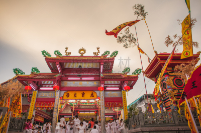 素食节,普吉岛,神殿,曙暮光,庭院,灵性,旅游目的地,水平画幅,朝拜者,素食