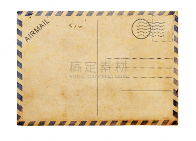 明信片,古典式,空白的,白色背景,航空邮件,留白,褐色,古董,水平画幅,无人