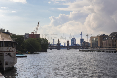 柏林,桥,德国,斯普利河畔,friedrichshain,克莱斯博格,施普河,柏林电视塔,水,水平画幅