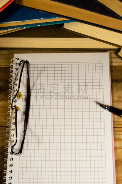眼镜,书,墨水笔,笔记本,前面,垂直画幅,留白,办公用品,高视角,档案