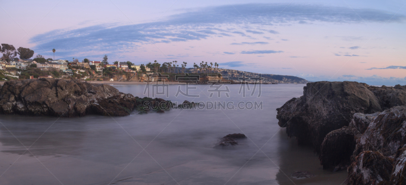 新月形,拉古娜海滩,海湾,在上面,自然,度假胜地,水平画幅,夜晚,无人,蓝色