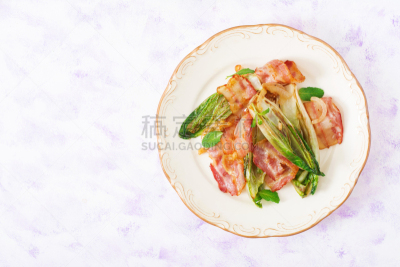 熏猪肉,菊苣,洋葱,草本,格子烤肉,水平画幅,开胃品,配方,膳食,维生素