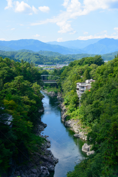 颐达,长野县,日本,山谷,著名自然景观,垂直画幅,悬崖,高视角,无人,夏天