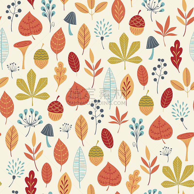 秋天,式样,橡树果,枫叶,叶子,橡树叶,栗树,绘画插图,无人,四方连续纹样