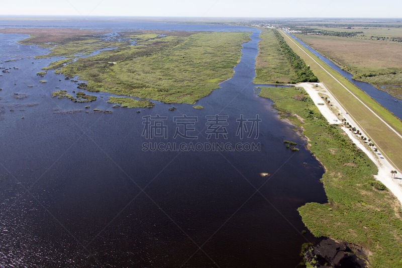 奥奇丘比湖,航拍视角,图像,佛罗里达,美国,无人,湖,水,墨西哥湾沿岸国家,沼泽地国家公园