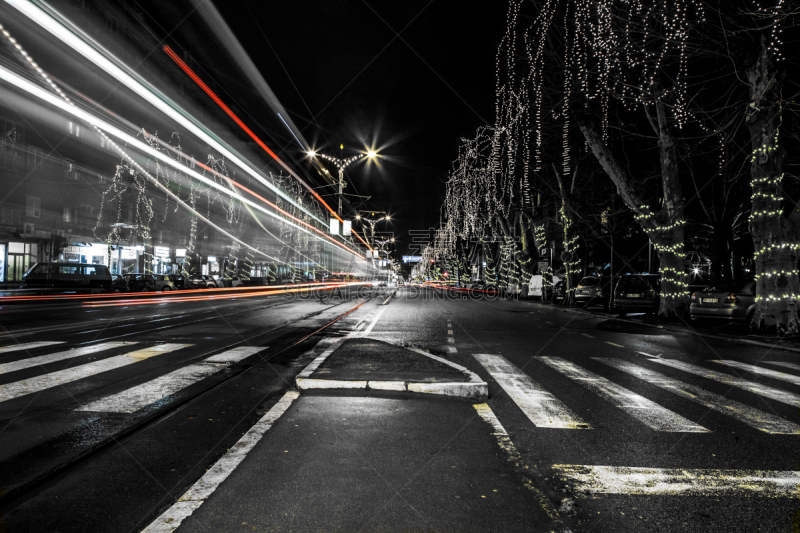 林荫大道,水平画幅,夜晚,无人,街道,城市,摄影