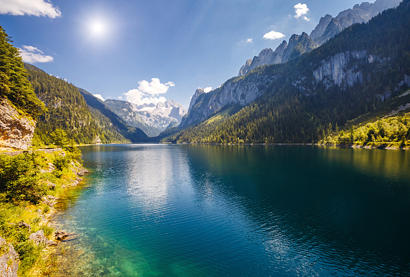 湖,非凡的,阿尔卑斯山脉,蓝色,戈绍,度假胜地,居住区,山谷,上奥地利州,旅途
