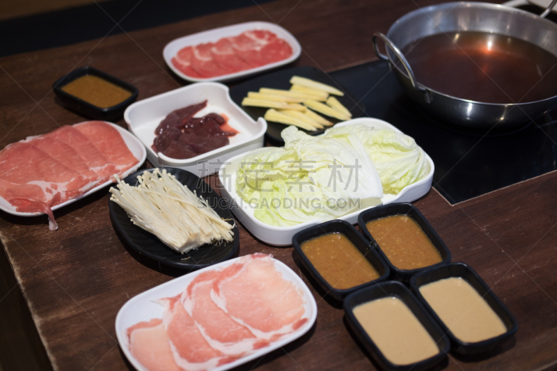 蔬菜,清新,牛肉,锅,猪肉,盘子,涮涮锅,煮食,传统,热