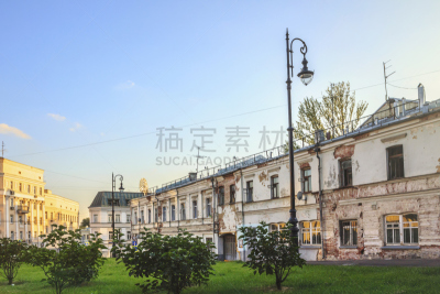居住区,建筑,方形画幅,莫斯科,俄罗斯,古老的,古典式,贫困地区,夏天,灯