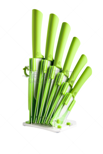 刀架,炊具刀,绿色,银餐具,闪亮的,餐刀,厨房器具,一个物体,收集,烹调