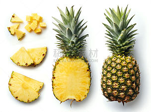 清新,菠萝,白色背景,分离着色,水平画幅,高视角,素食,无人,生食,维生素