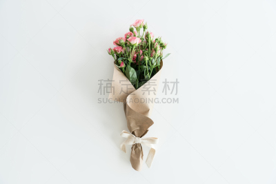 留白,玫瑰,花束,纸,粉色,分离着色,延龄草,白色,概念,卡夫
