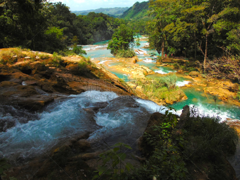 恰帕斯州,agua azul cascades,特拉华,自然,旅游目的地,水平画幅,地形,瀑布,无人,生态旅游