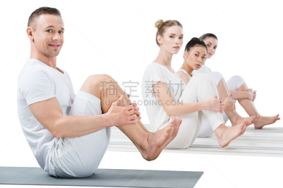 船势,健身垫,女人,男人,瑜伽,白色,分离着色,心理健康,姿态优美,禅宗