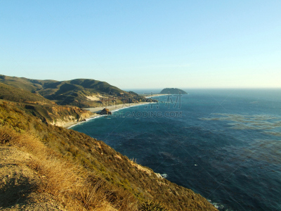 海岸线,公路,太平洋,一只动物,加利福尼亚,美国,水平画幅,无人,广场,风景