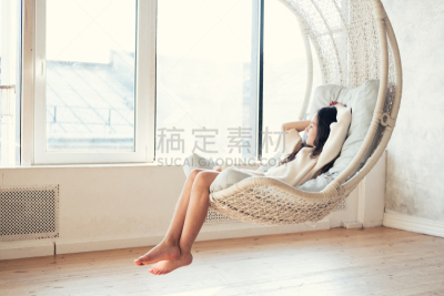 椅子,儿童,窗户,少女,舒服,家庭生活,吊椅,概念,坐,放松