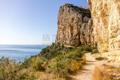 悬崖,海滩,西班牙,小路,阿利坎特,海湾,热,海岸线,背景,岩石