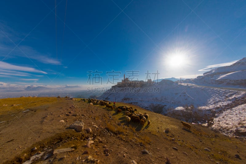 蓝色,东,土耳其,德古巴雅兹特,天空,居住区,白山山脉,背景,宫殿,查济