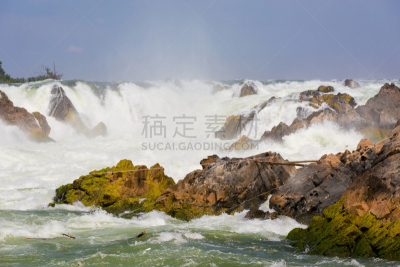 老挝,瀑布,东孔岛,四千岛,湄公河,水,美,水平画幅,无人,热带雨林