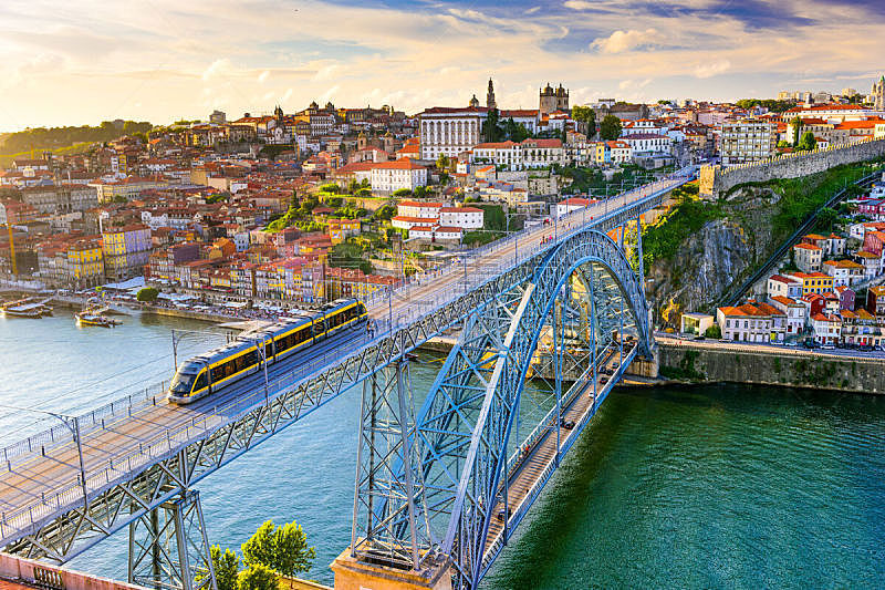 葡萄牙,波尔图,桥,城镇景观,水平画幅,无人,运河,路易斯一世大桥,新加亚城,斗罗河