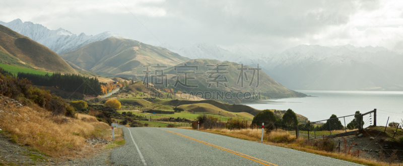 哈威亚湖,风景,路,水平画幅,山,雪,无人,南阿尔卑斯山脉,湖,沥青