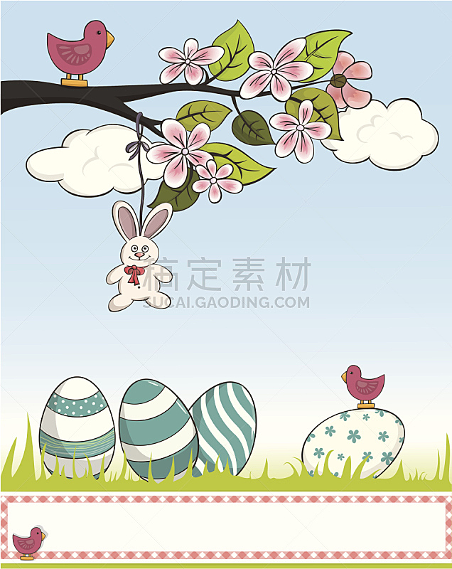 复活节,明信片,绘画插图,留白,小兔子,边框,兔子,卡通,复活节兔子,草