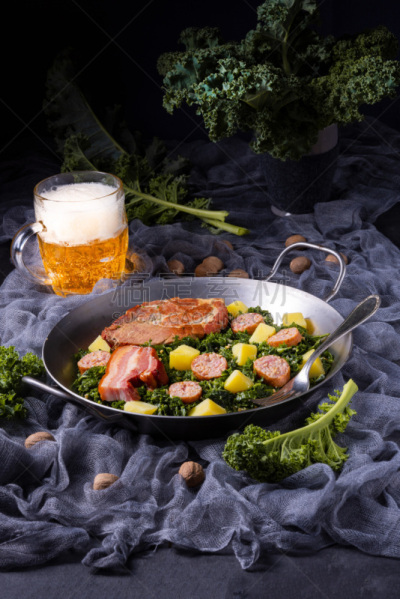 锅,羽衣甘蓝,美味,生物学,烟熏食品,传统,蔬菜,清新,食品,霜