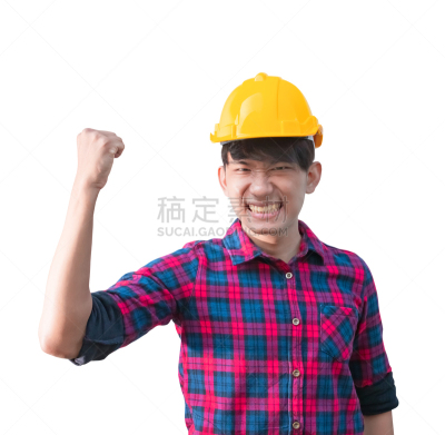 拳头,黄色,白色背景,工程师,建筑业,男人,不高兴的,衣服,运动头盔,愤怒