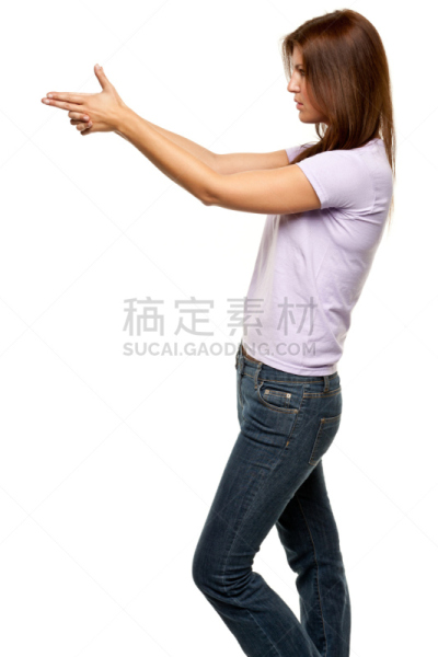 肖像,女性,短袖,背景分离,韧性,面无表情,粗斜纹棉布,张开手臂,影棚拍摄