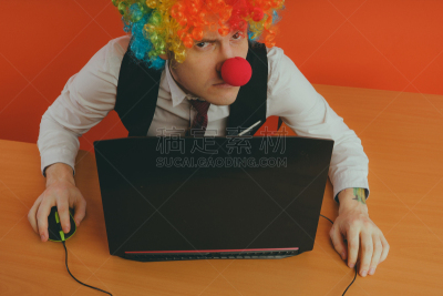 小丑,假发,办公室职员,概念,舞台妆,背景分离,仅男人,技术,仅一个男人