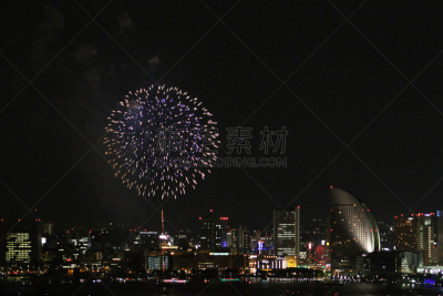 横滨,焰火,水平画幅,夜晚,无人,户外,都市风景,放焰火,建筑业,商业金融和工业